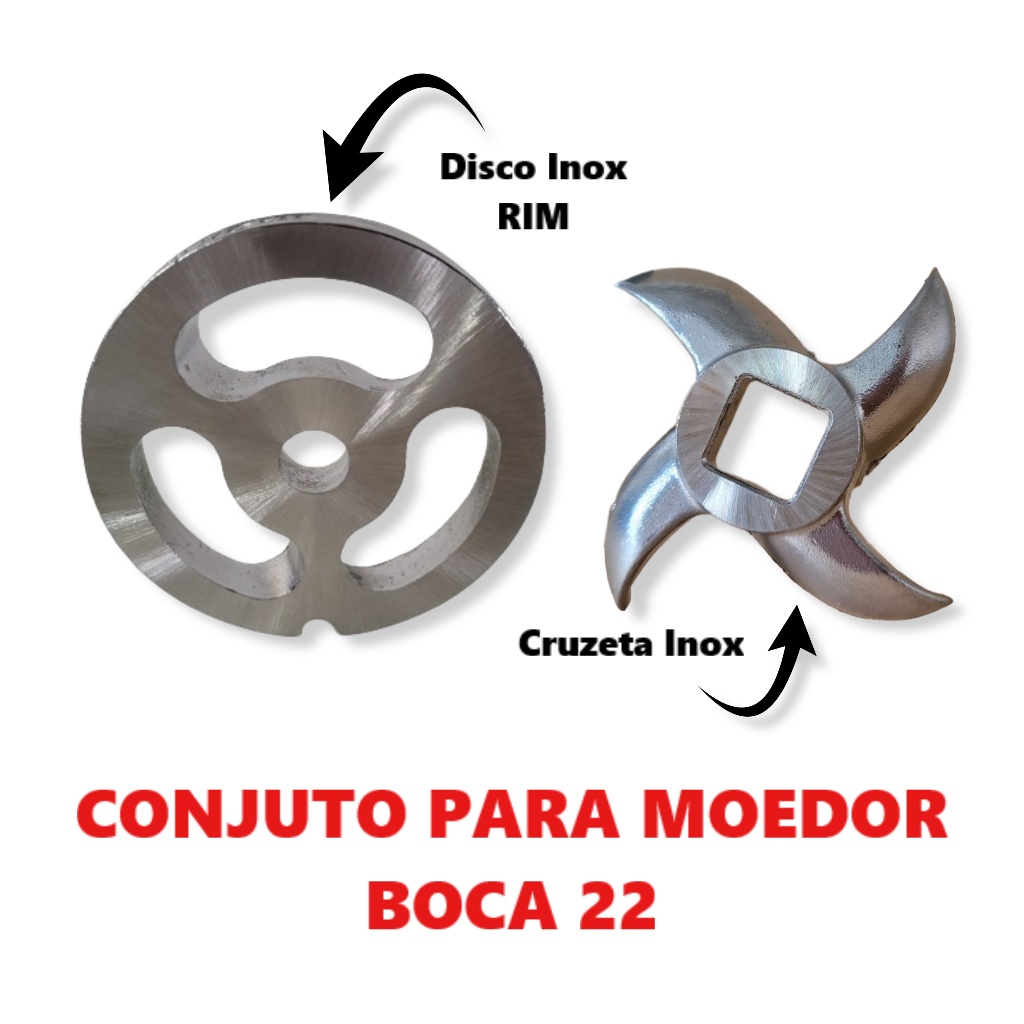 Disco Maquina De Moer Carne + Cruzeta - Boca 22 Inox - RIM