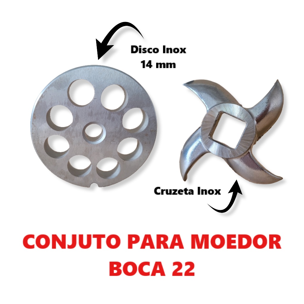 Disco Maquina De Moer Carne + Cruzeta - Boca 22 Inox - 14 Mm