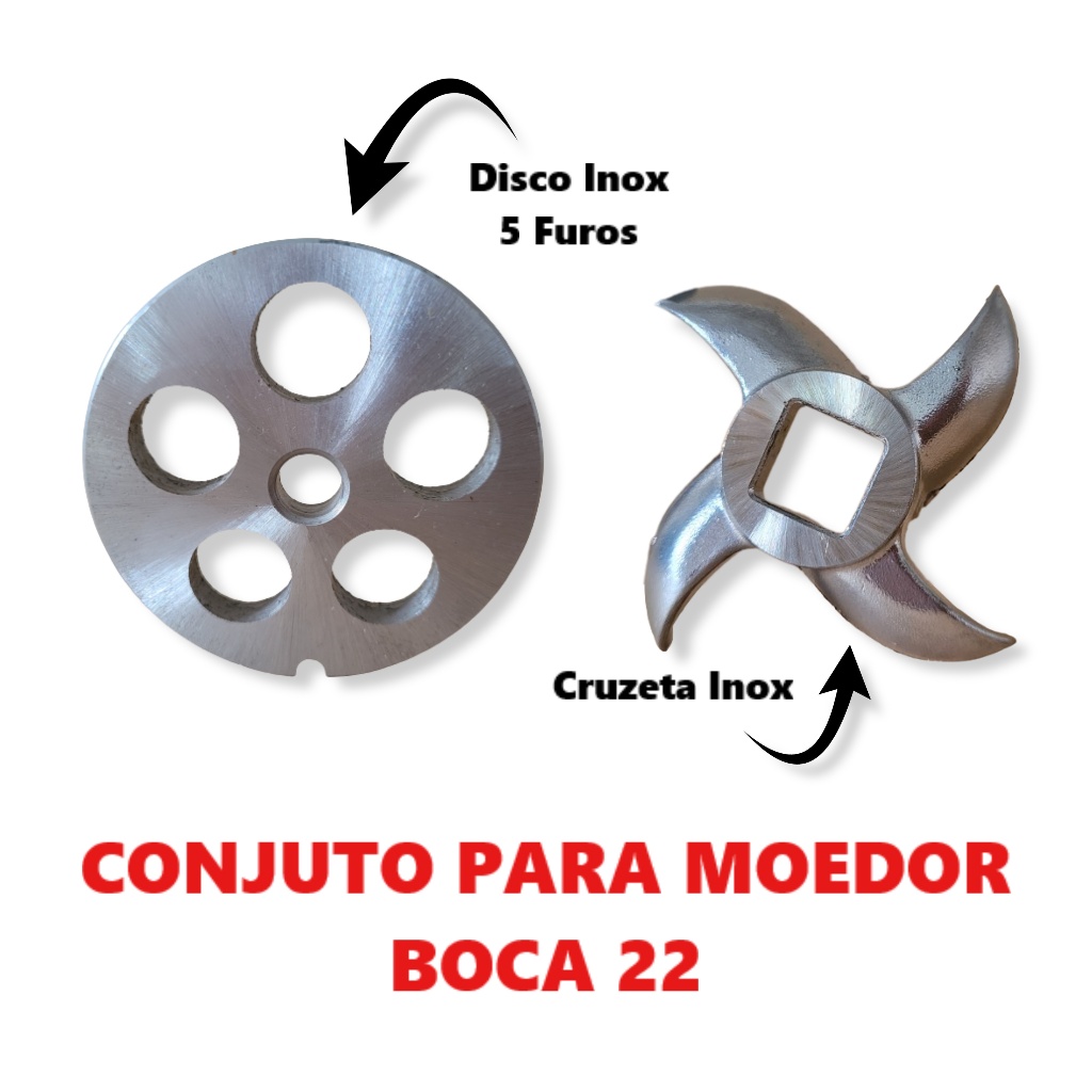 Disco Maquina De Moer Carne + Cruzeta - Boca 22 Inox - 5 Furos