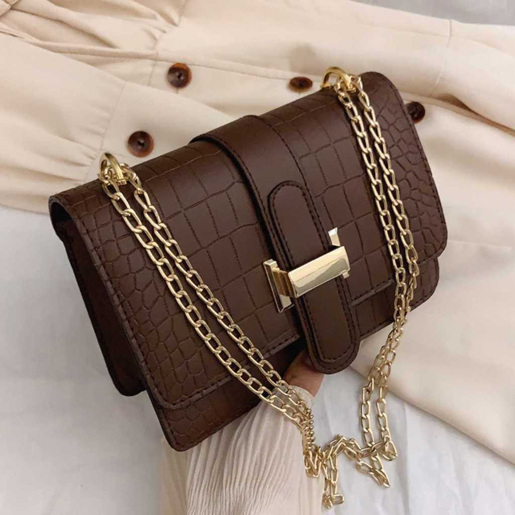 Bolsa Feminina de Ombro Transverssal Alça Em Correntes Pequena Preto Marrom Branco e Verde...