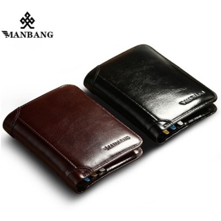 Carteira Masculina Couro Legítimo Proteção RFID RG CNH Cartões Notas Manbang em Oferta na Shopee