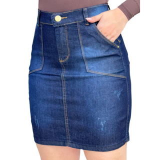 Saias Jeans Femininas Midi Elegante Atéo Joelho Cintura Alta Até o Umbigo Veste Muito Bem em Oferta na Shopee