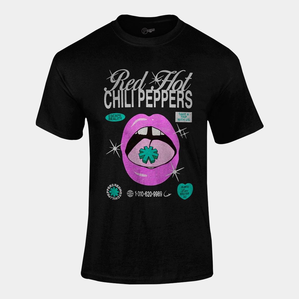 Camiseta Algodão Unissex - Red Hot Chili Peppers Escape Reality - Graphic Tee Tshirt Casual Versátil Alta Qualidade