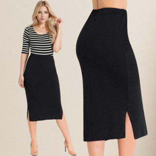 Saia Midi Lápis Canelada Cintura Alta Secretária Social Moda Evangélica Modeladora Preta em Oferta na Shopee