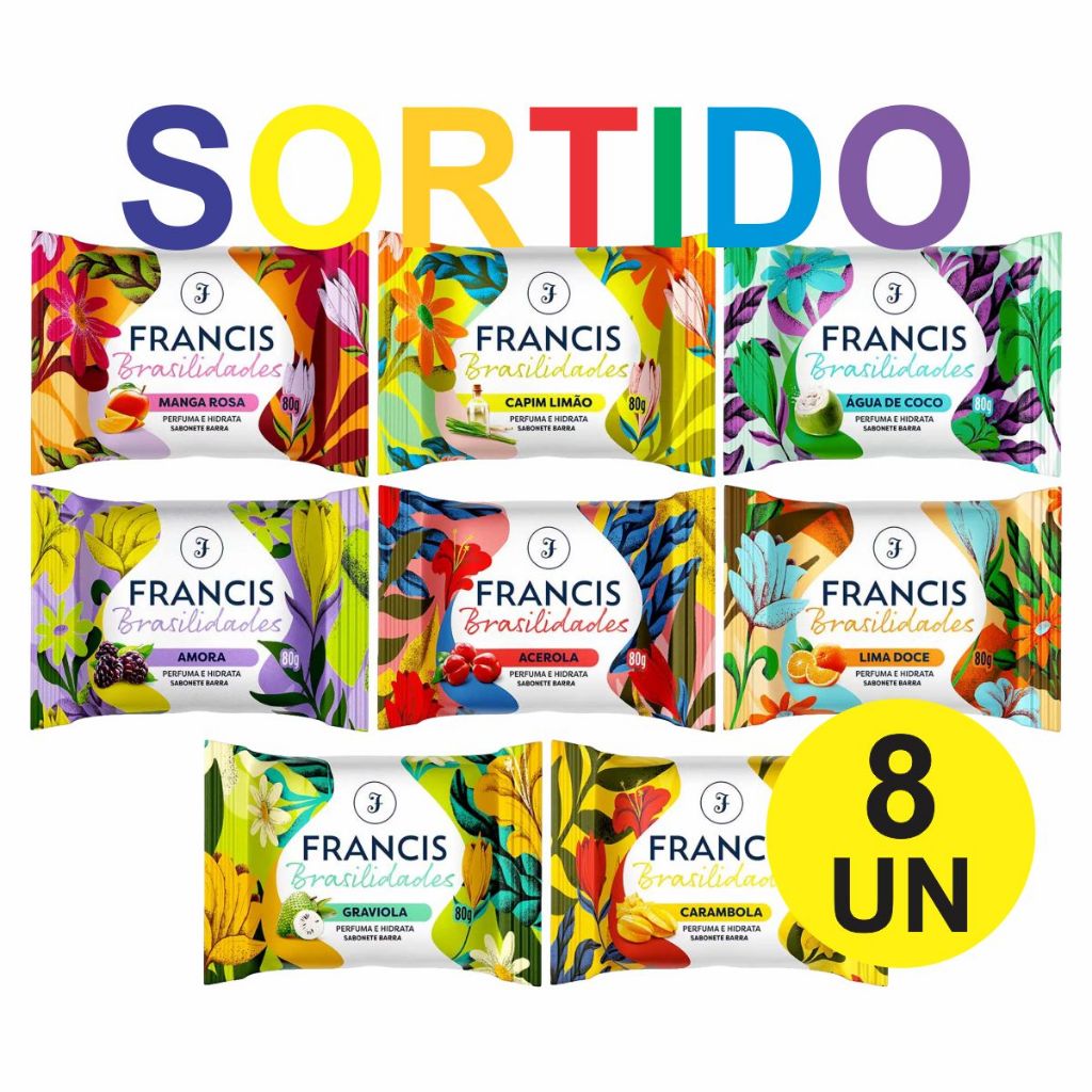 Kit SORTIDO Com 8 Sabonetes Francis Brasilidades 80g em Oferta na Shopee