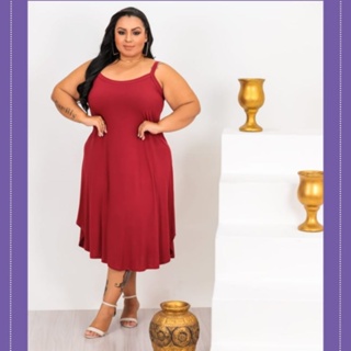 VESTIDO FEMININO PLUS SIZE DE ALÇA MODELO MIDI em Oferta na Shopee
