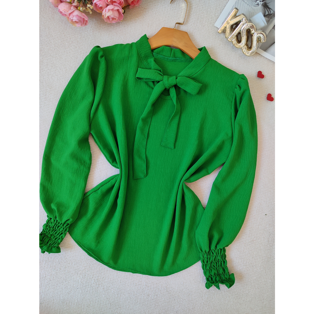 L.L.MODAS FEMININA    blusa feminina manga longa com gola laço tecido duna