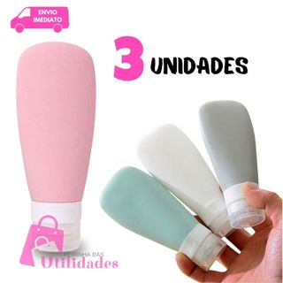 kit Viagem 3 Frascos 60 ml de Plástico Tampa Flip Top Shampoo Condicionador Creme Frasco Portátil