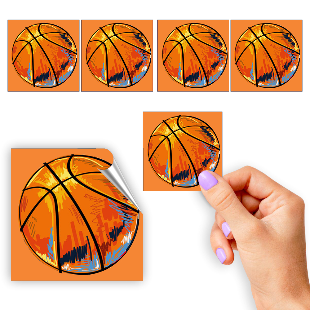 96 Adesivos Basquete Esporte 4,5 cm Resistente Recortados e Destacados