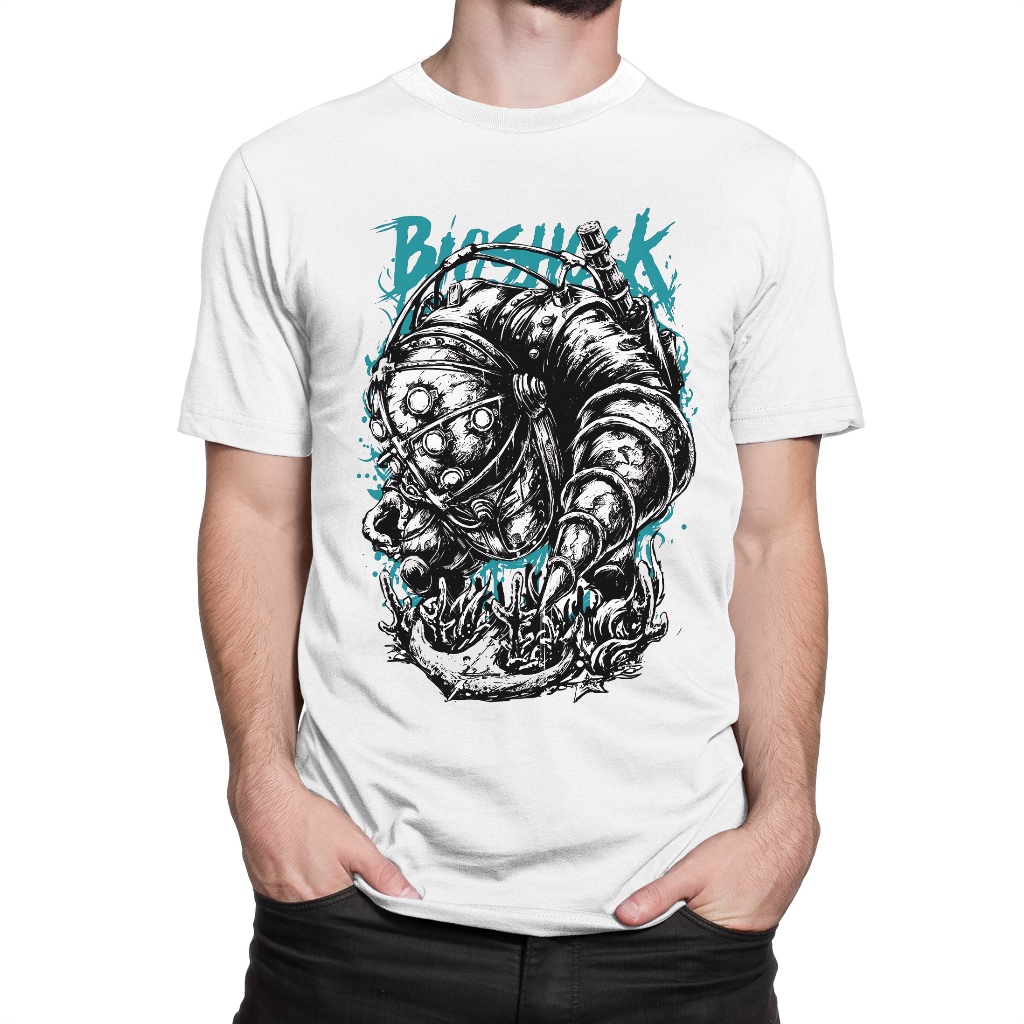 Camiseta Básica Bioshock Big Daddy 100% Algodão Camisa Masculina Estampada Unissex Manga Curta