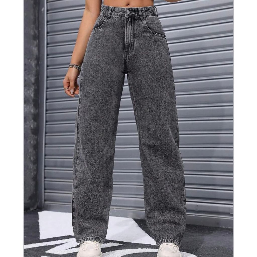 calça Jeans wide leg grafite feminina empina bumbum de alta qualidade em Oferta na Shopee
