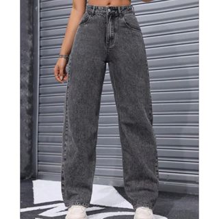 calça Jeans wide leg grafite feminina empina bumbum de alta qualidade em Oferta na Shopee