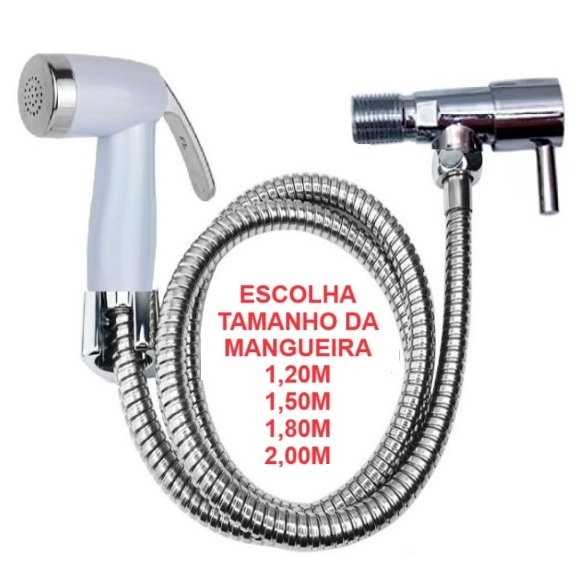 Ducha Higiênica COMPLETA Mangueira Inox e Gatilho Chuveirinho Branco ESCOLHA TAMANHO DA MANGUEIRA