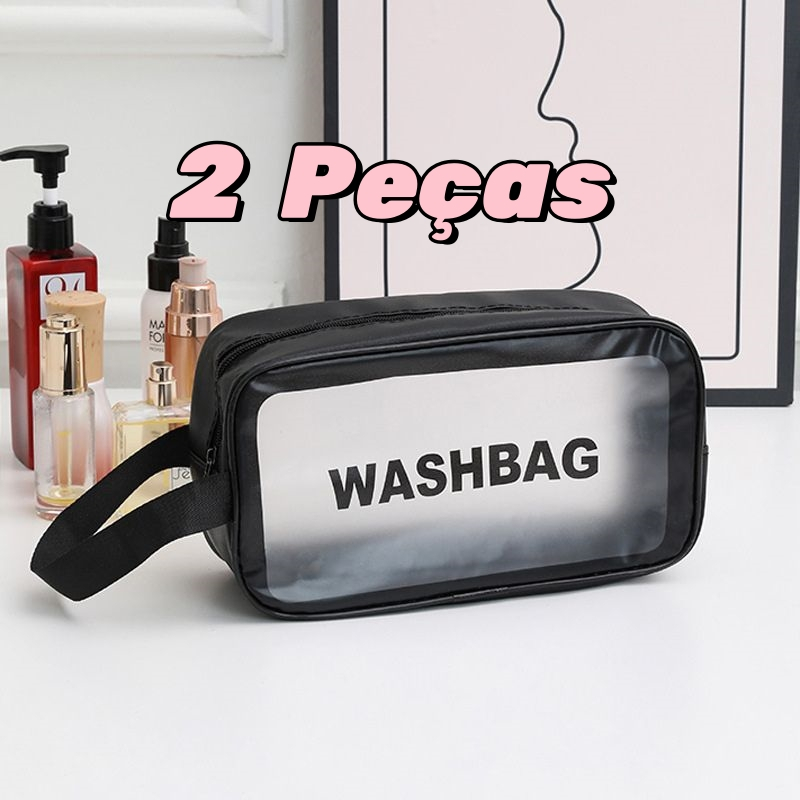 2 Kit Preto Bolsa Nécessaire De Maquiagem Portátil Para Viagem Portátil à Prova d'águaBolsa Necessaire Para Maquiagem Cosméticos Divisória Mala Viagem Trompete