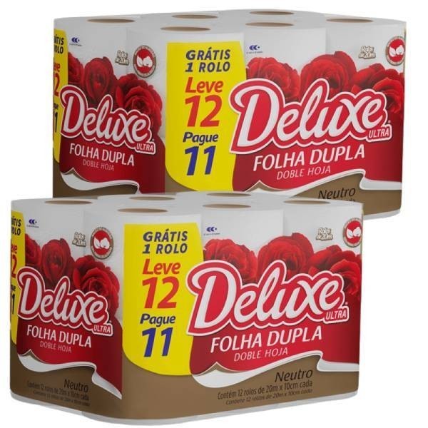 Papel Higiênico Folha Dupla Neutro Deluxe 12 Rolos ou 24 Rolos 20m Luxo