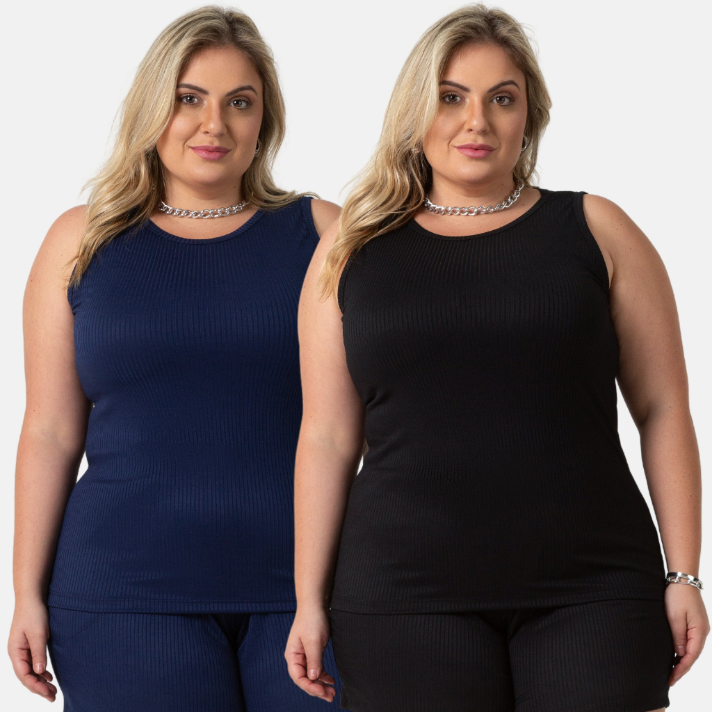 Kit 2 Regata Plus SIze Canelada Feminina Estilosa 1213-K2