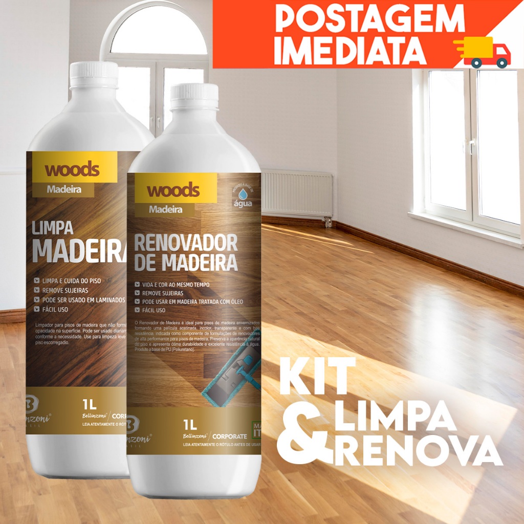 KIT Wood Limpa e renova madeiras - Pisos e laminados- remove sujeira - Bellinzoni