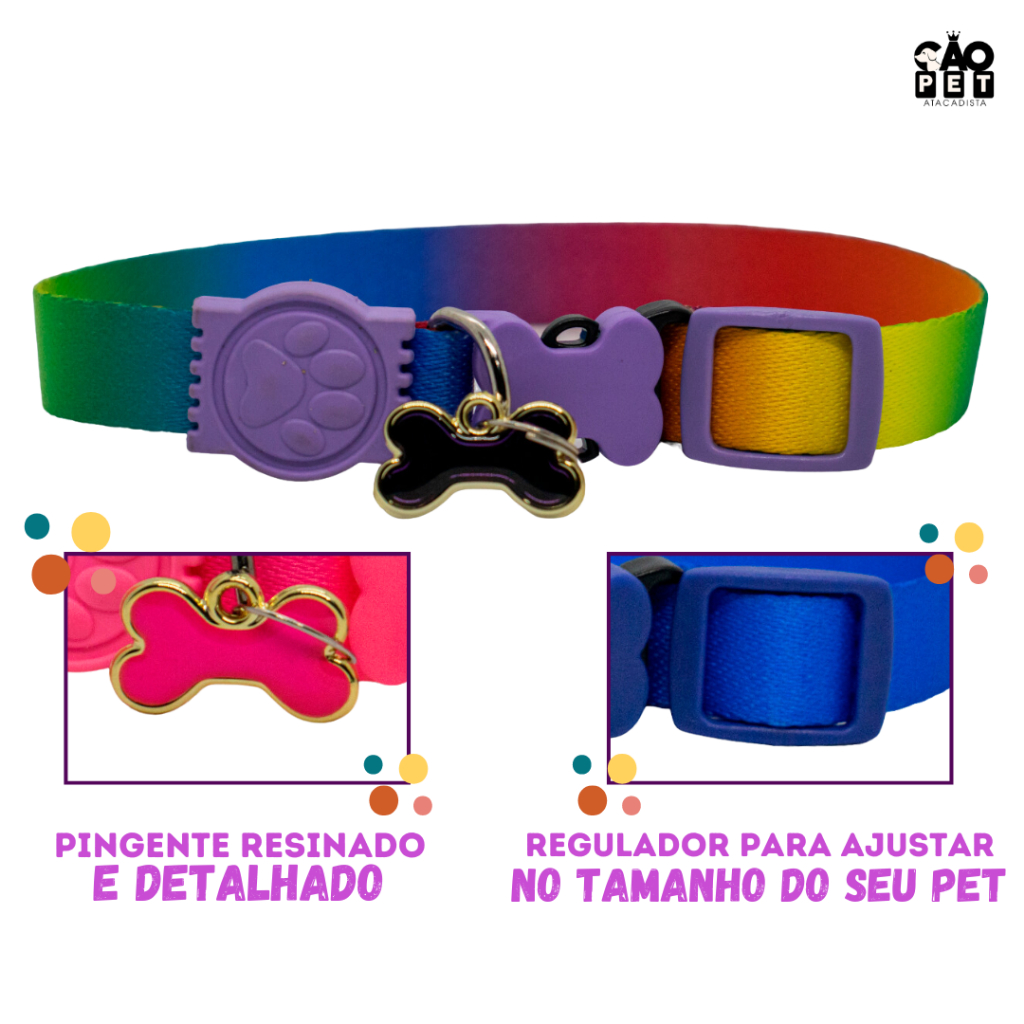 Coleira pet personalizada para Cachorro e gato pingente luxo
