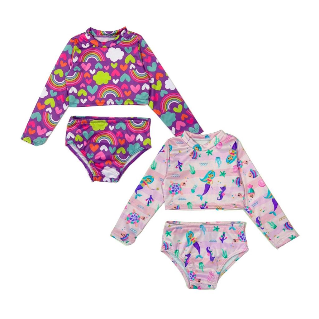 Kit 2 Conjuntos Praia Menina Blusa + Calcinha Proteção Solar Biquíni