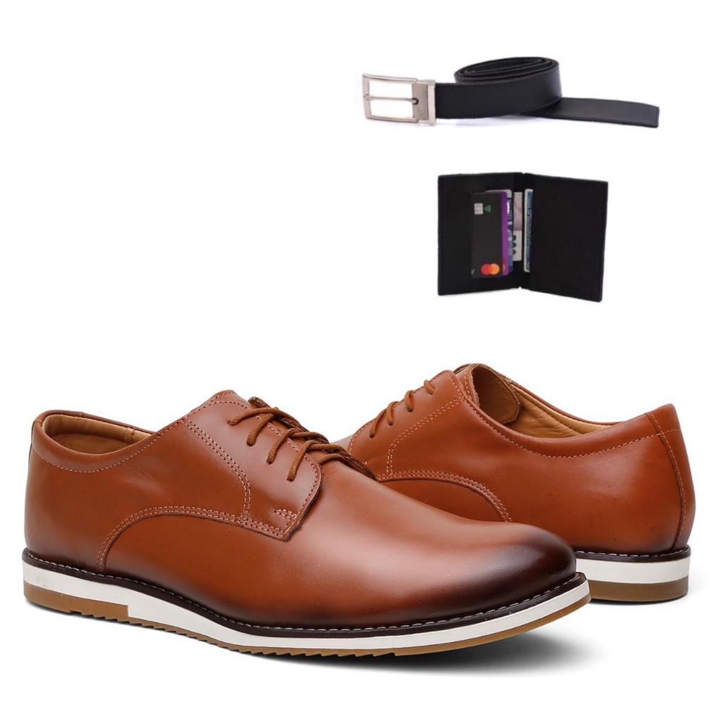 Sapato Oxford Social Masculino Em Couro Com Cadarço Cinto E Carteira