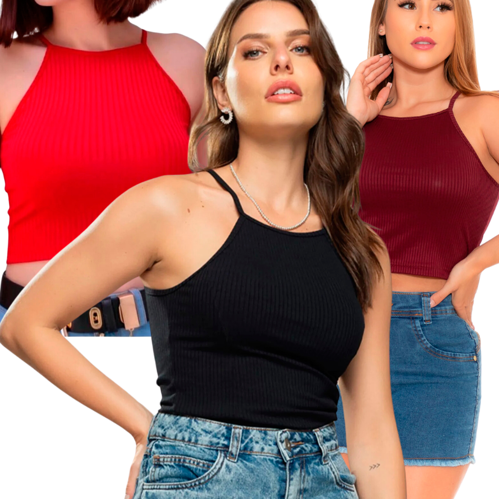 Kit 2 Blusinha Cropped feminina Canelada De Alcinha Regatinha Variadas Revenda
