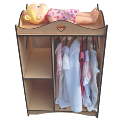 Guarda Roupas para Bonecas com Trocador e Cabides MDF cru sem pintura