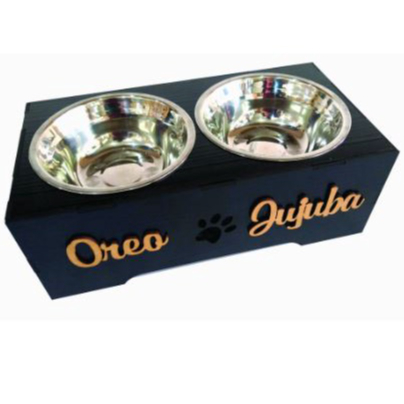 Comedouro Bebedouro Duplo Pet MDF Elevado Cachorro Gato Personalizado Decoração Elegante