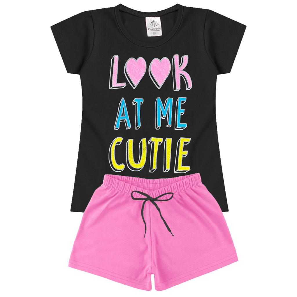 Conjunto Infantil Juvenil Feminino Menina - Duas Peças: Shorts + Camiseta - Tamanho 02 a 14