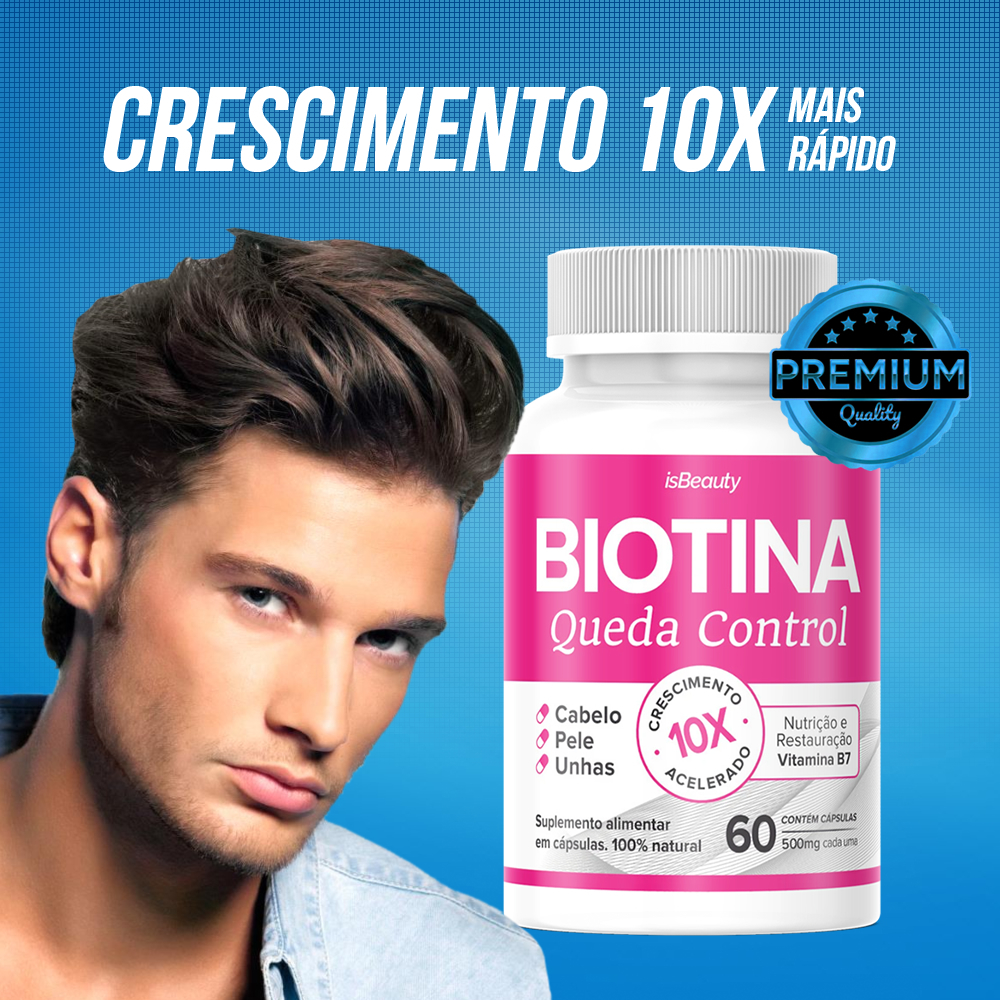 Biotina Crescimento Cabelos e Barba - Original Premium - 60Caps - Envio Imediato