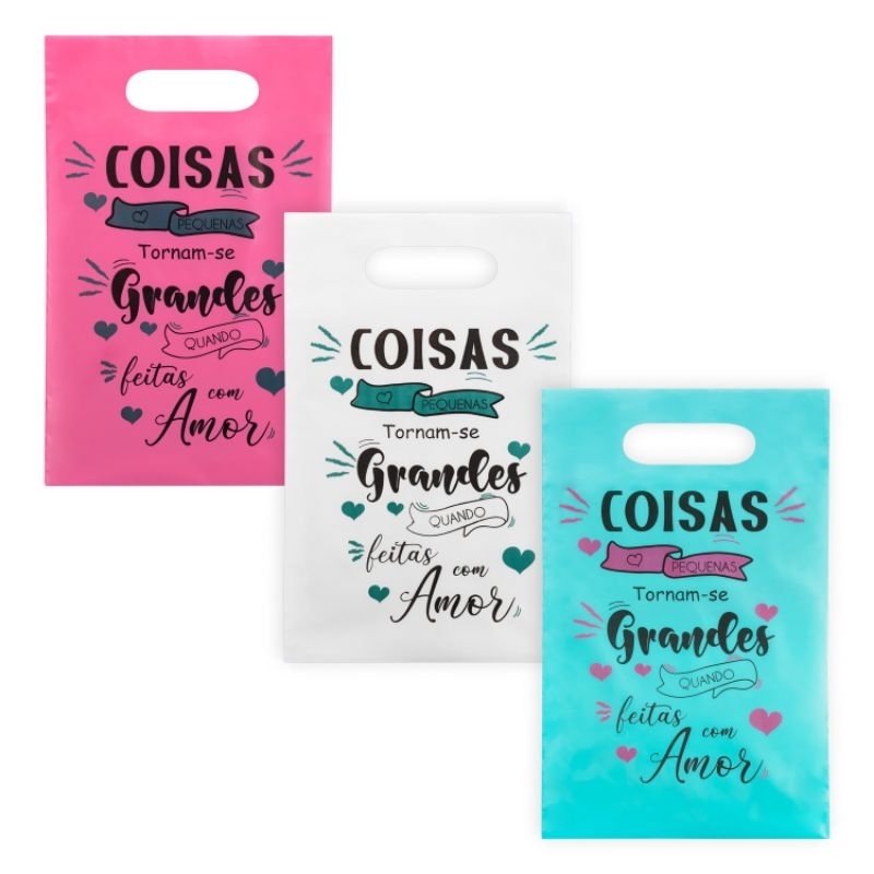 50 sacolas boca de palhaço ou vasada 20x30 e 30x40 com frases pink ou preta em Oferta na Shopee