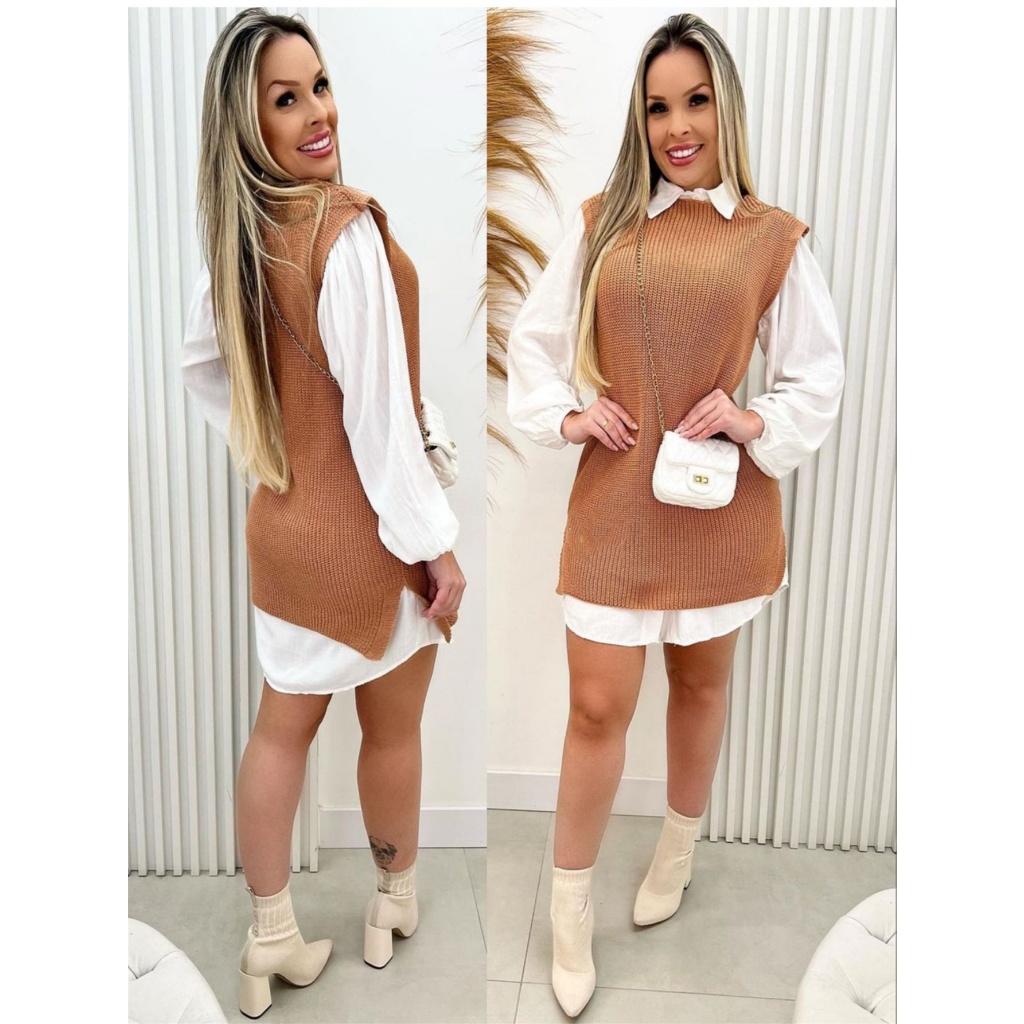 JEMMY MODA colete(Só colete,,não com camisa junto ) feminino comprido trico malha