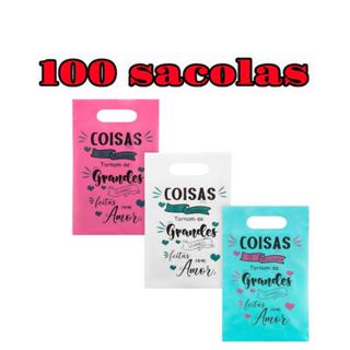 100 sacolas boca de palhaço ou vasada 20x30 e 30x40 com frases pink ou preta em Oferta na Shopee