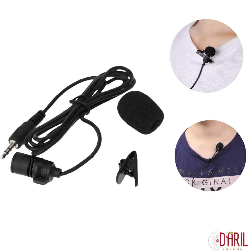 Microfone de Lapela para gravações P2 Stério com clipe