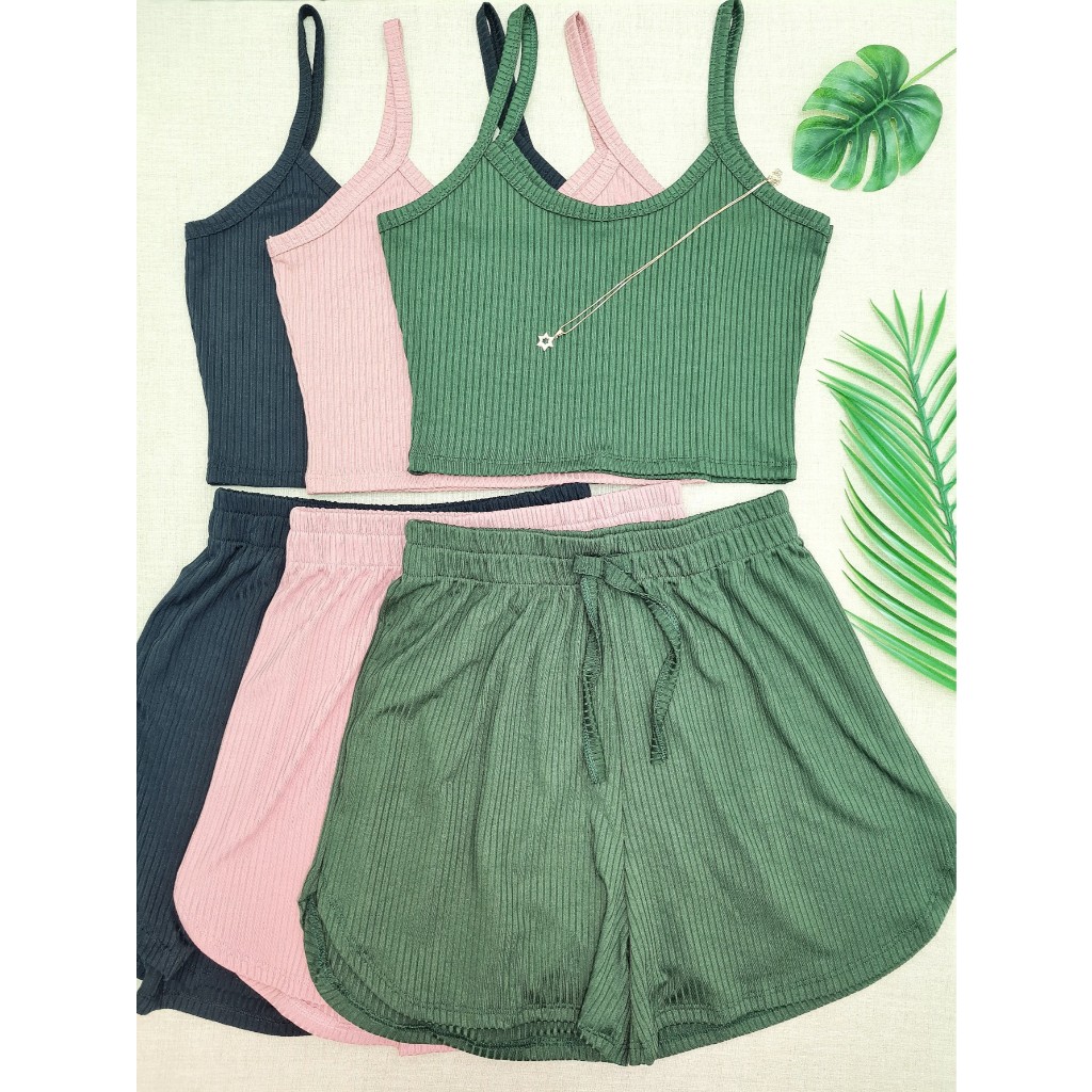 KIT3 Conjuntos Top De Alcinha básico Regata+Short Curto Malha Canelada Várias Cores em Oferta na Shopee