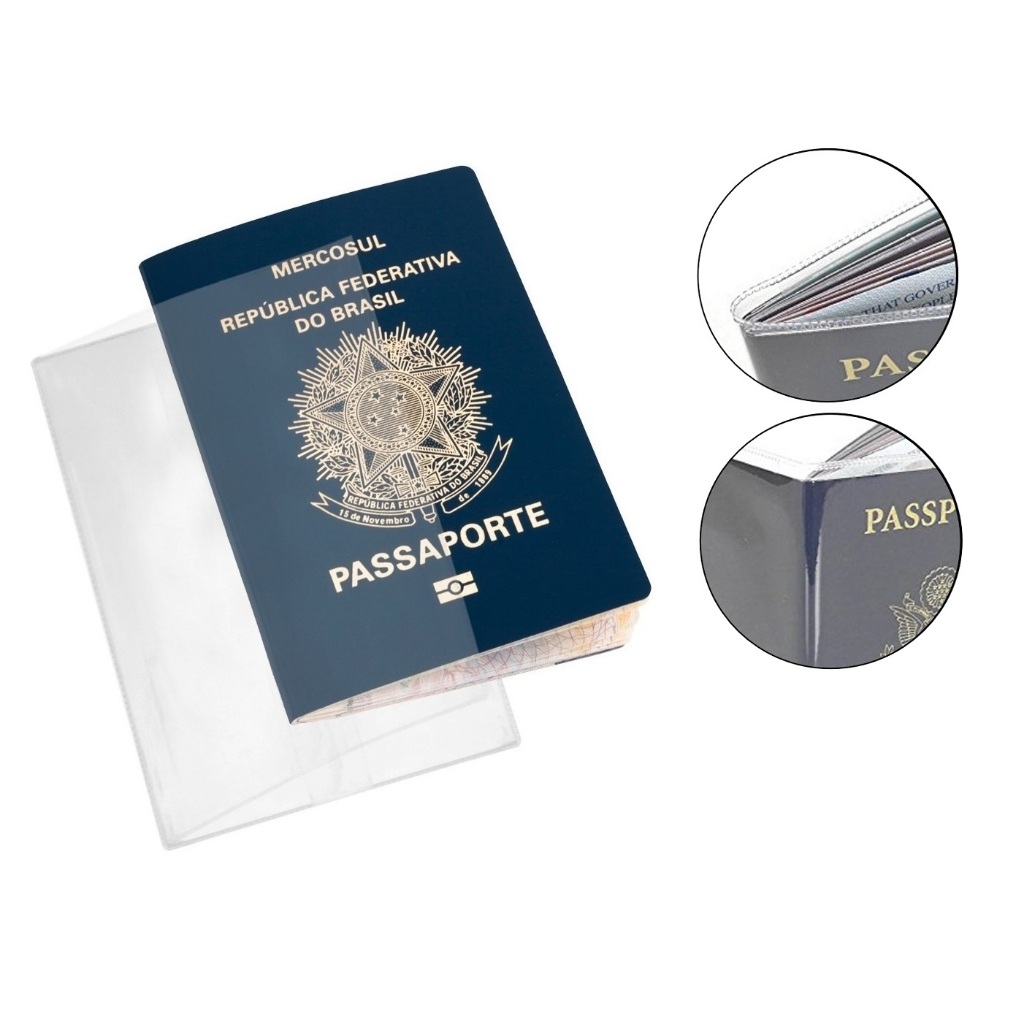 Capa Pvc Transparente Passaporte Com Bolso Kit Com 2 Capas em Oferta na Shopee
