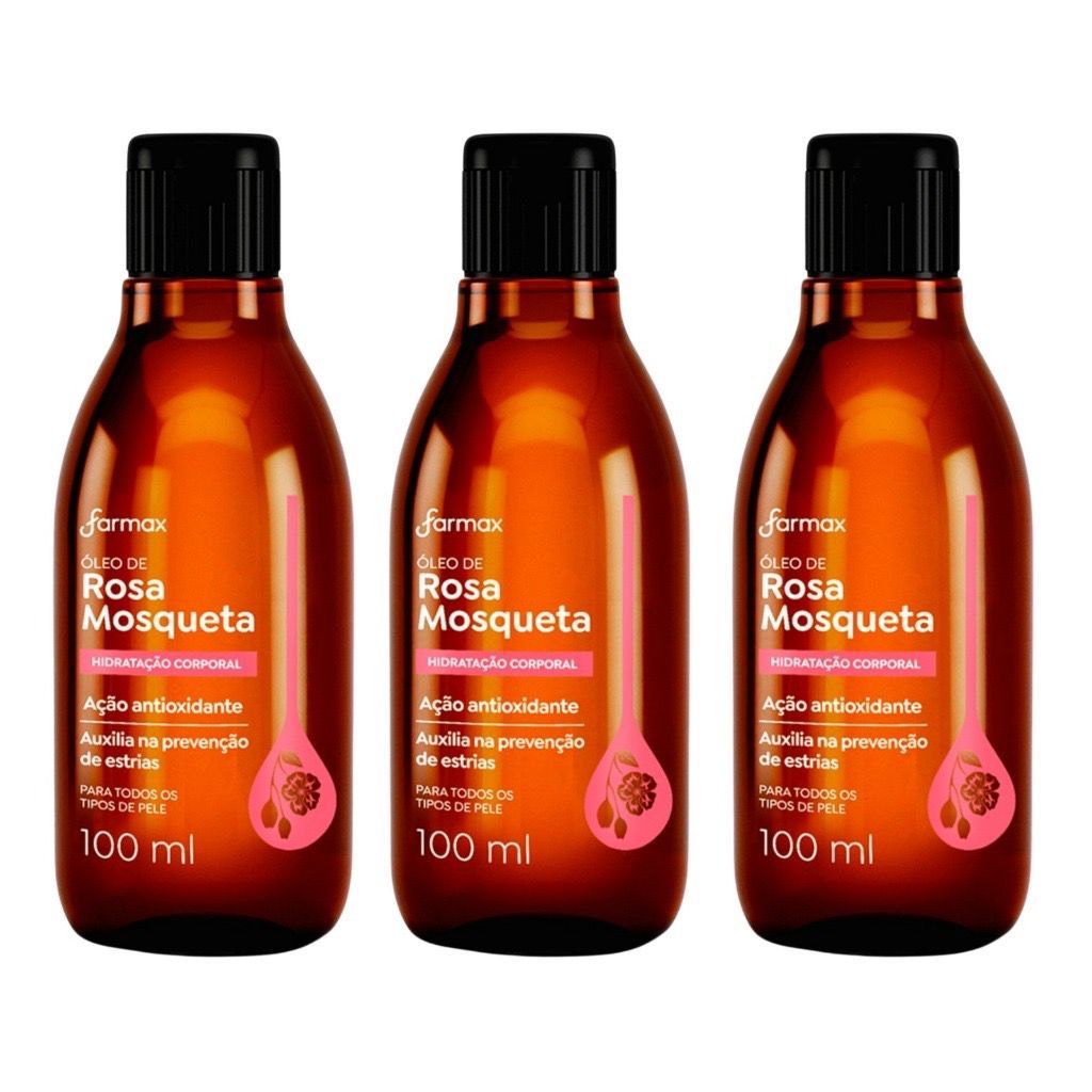 Kit C/3 Óleo Corporal Rosa Mosqueta Farmax 100ml em Oferta na Shopee