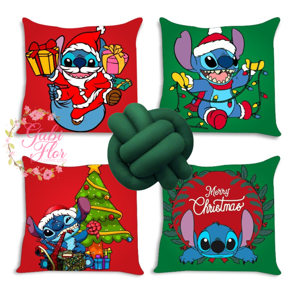 Kit 4 Capas de Almofadas Lillo Stitich Natal Natalina  Personagens + Almofada Nó Decorativas