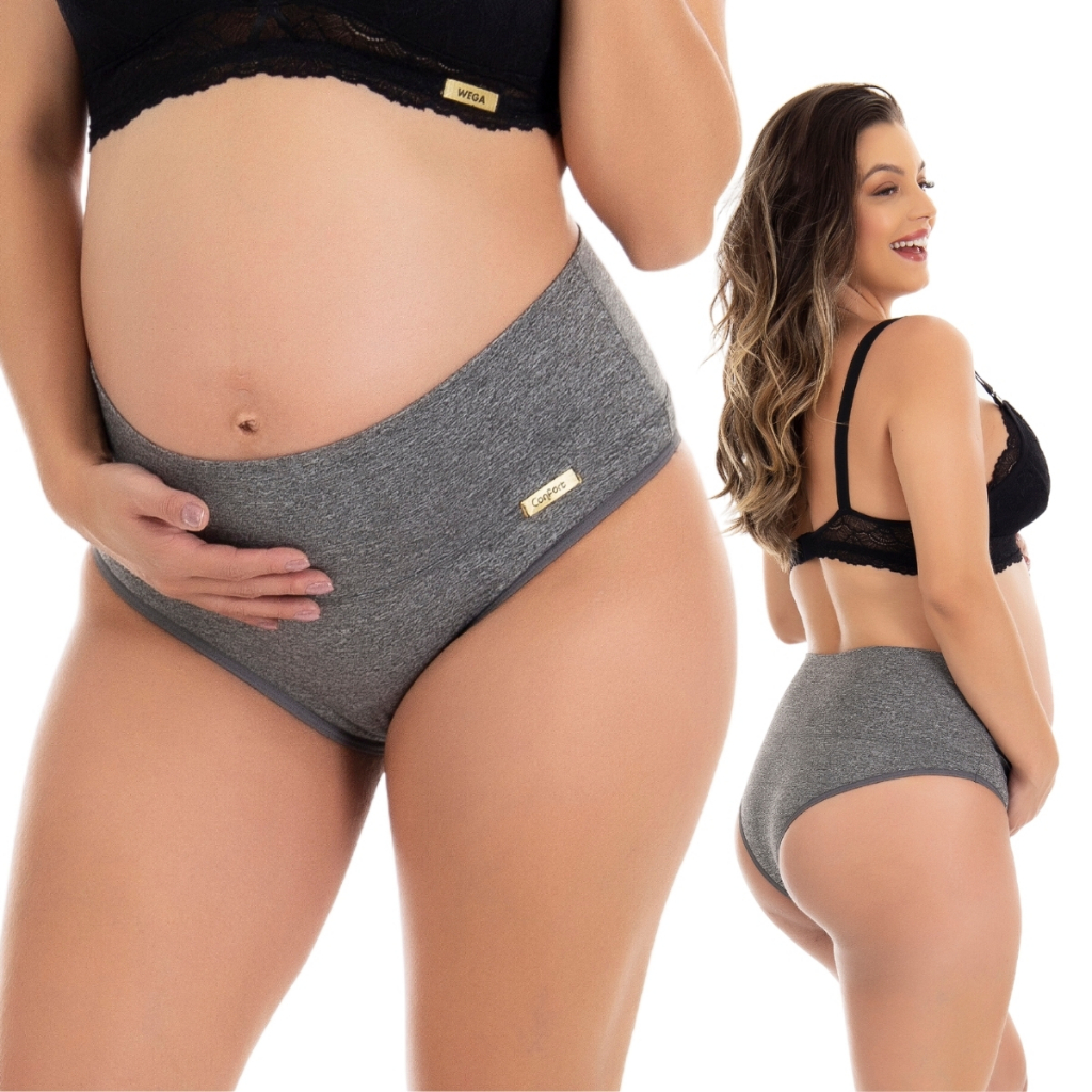 Kit 3 Calcinha Gestante Pós Parto Calçola Grávida Confortável Gravidez Tanga Cós Duplo Mat...