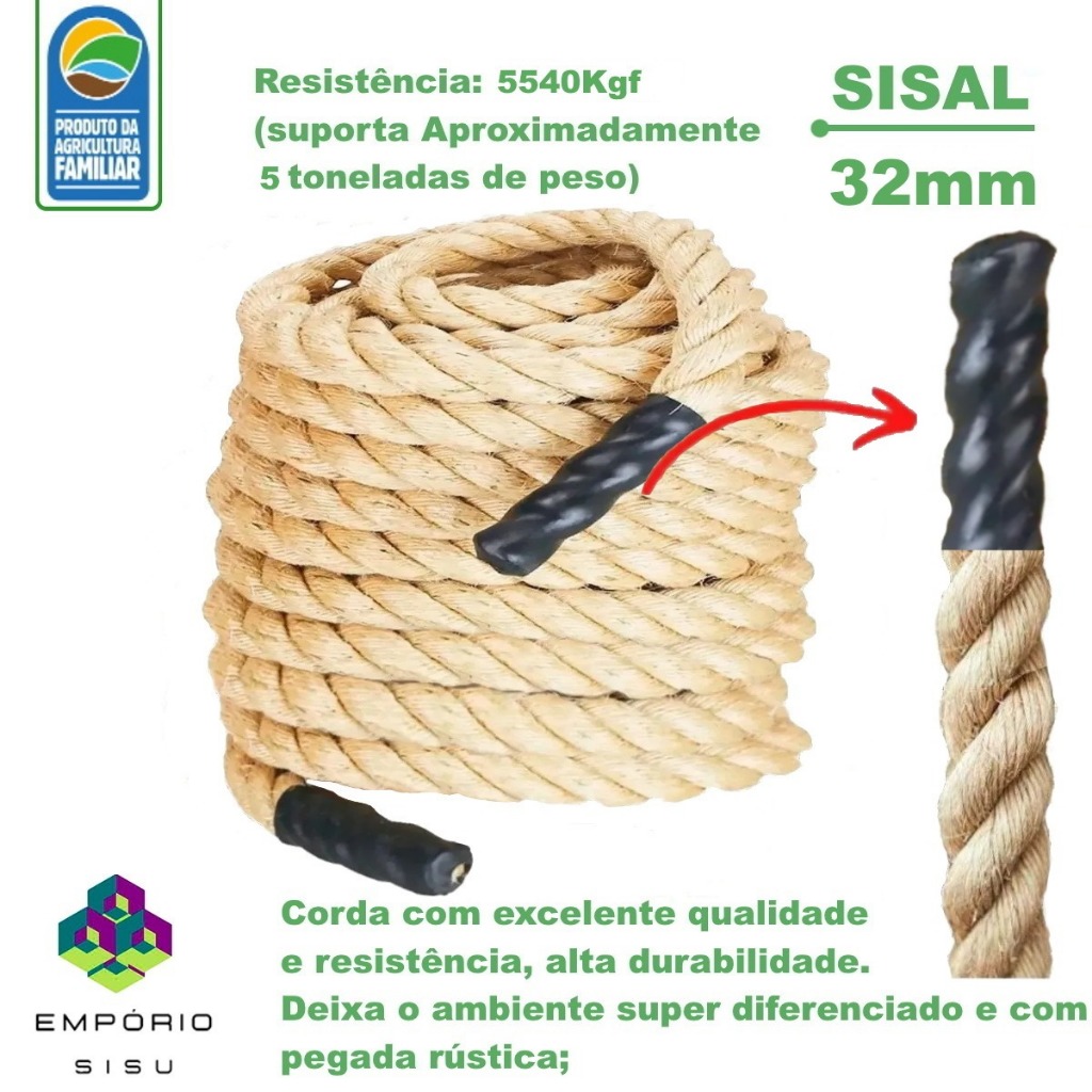 Corda Naval Treino Funcional Fitness 32mm 4 Metros Academia Exercício Crossfit