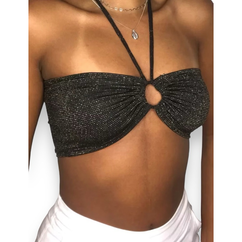 Top Cropped Lurex Brilhoso Multiformas 7 em 1 Marina