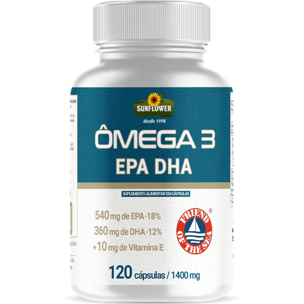 Ômega 3 1400mg Altos Níveis EPA 540 DHA 360 Sunflower 120 Cápsulas Suplemento Omega Vitamina E