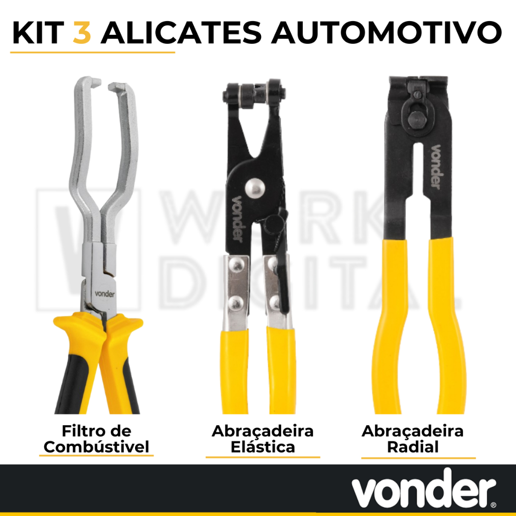 Kit 3 Alicates: Abraçadeiras Radias + Abraçadeiras Elásticas + Filtro de Combustível Vonder em Oferta na Shopee