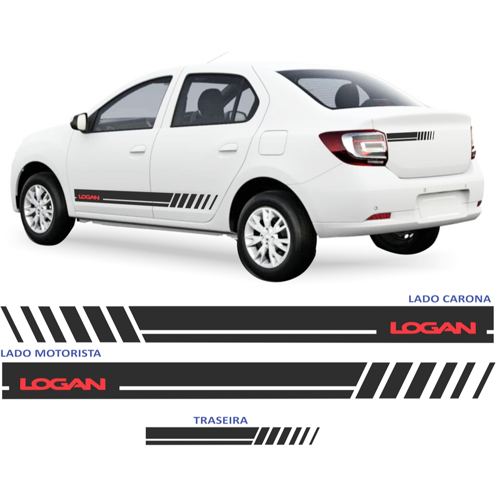 renault logan adesivos lateral e traseira kit