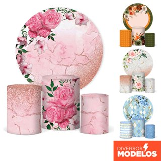 Trio Capa De Cilindro + Painel Redondo Flores Floral Em Tecido Veste Fácil em Oferta na Shopee