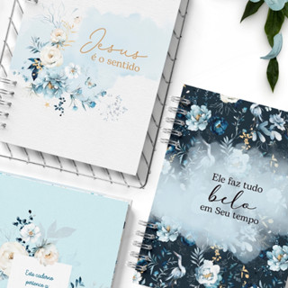 Caderno Personalizado Floral azul em Oferta na Shopee