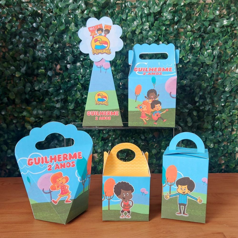 Kit Festa 3 Palavrinhas Personalizado Pegue e Monte | Caixas Lembrancinhas Festa Infantil Aniversário