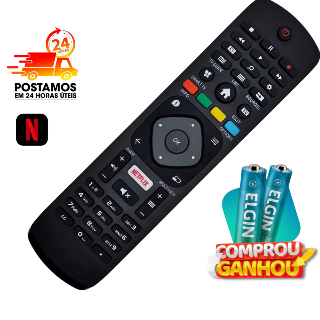 Controle Remoto Tv Philips Smart Led com Botão Netflix