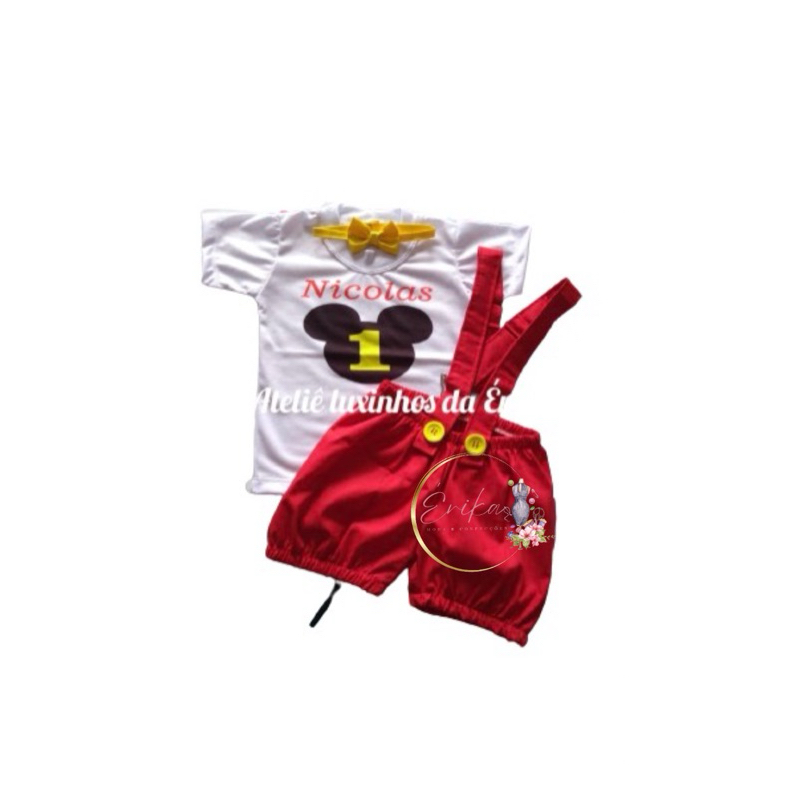 Roupa Mickey Aniversário camiseta+short +gravatinha