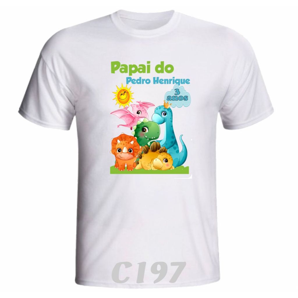 1 Camiseta " Dinossauros " e " Dinossauro Baby " para Aniversário ou festa personalizada Temática C197