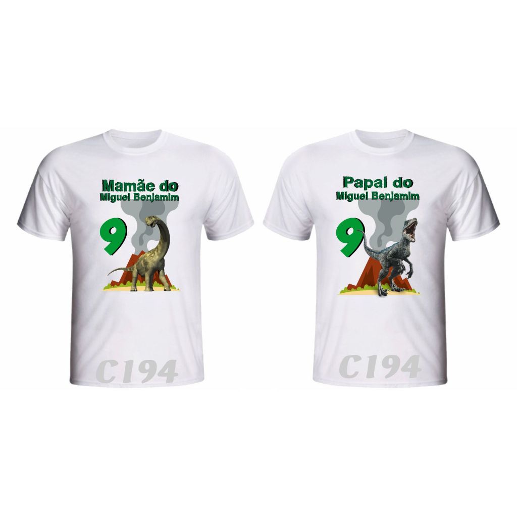 Kit 2 Camisetas " Dinossauros " e " Dinossauro Baby " para Aniversário ou festa personalizada Temática